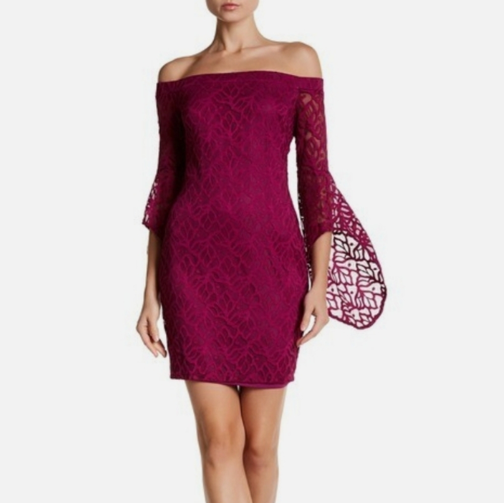 Bebe Wine/Purple Lace Off-Shoulder Dress SIZE 4